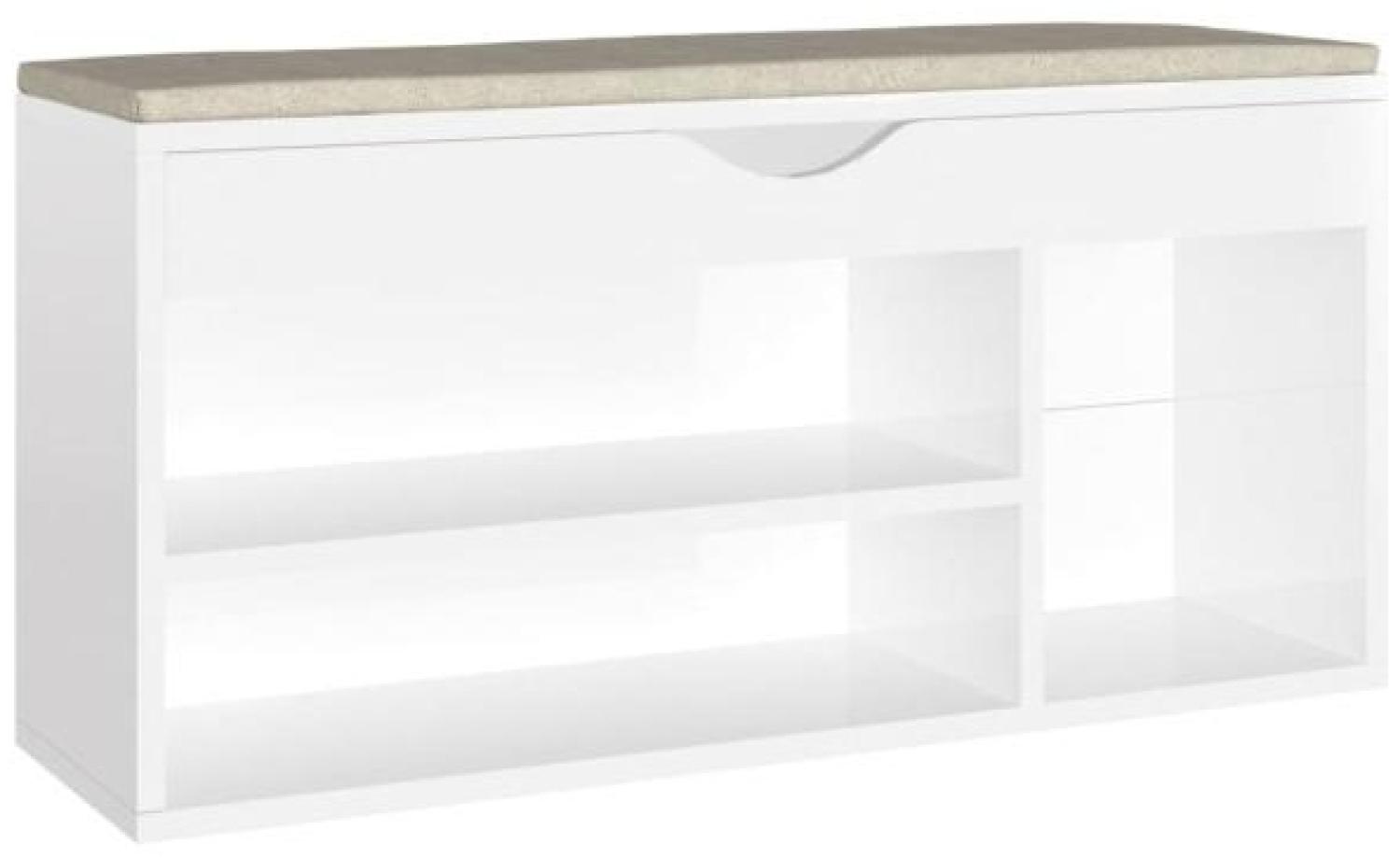 Schuhbank mit Kissen Hochglanz-Weiß 104x30x49 cm Holzwerkstoff Bild 1