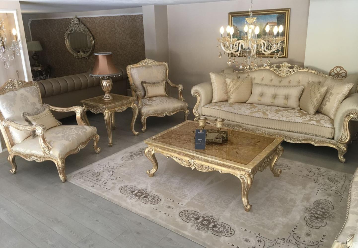 Casa Padrino Luxus Barock Wohnzimmer Set Gold / Antik Gold - 2 Sofas & 2 Sessel & 1 Couchtisch & 2 Beistelltische - Handgefertigte Wohnzimmer Möbel im Barockstil - Edel & Prunkvoll Bild 1