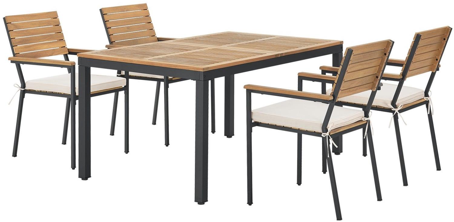 Juskys 'Rhodos' Gartengarnitur - Tisch, 4 Stühle & Auflagen, Akazienholz Natur & Schwarz Bild 1
