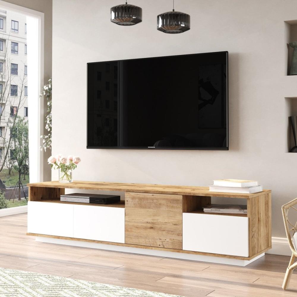 Designer TV Lowboard Tolve Weiß/Holz Bild 1