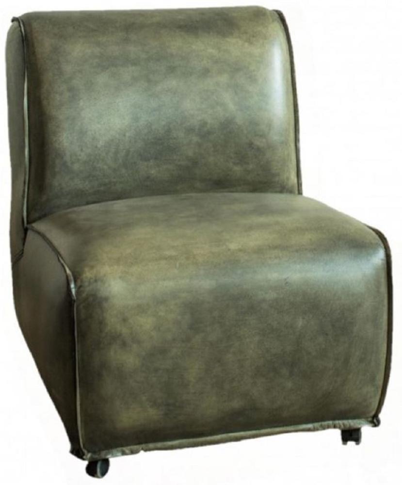 Casa Padrino Luxus Leder Lounge Sessel Vintage Grün 61 x 73 x H. 77 cm - Echtleder Wohnzimmer Sessel - Echtleder Wohnzimmer Möbel Bild 1
