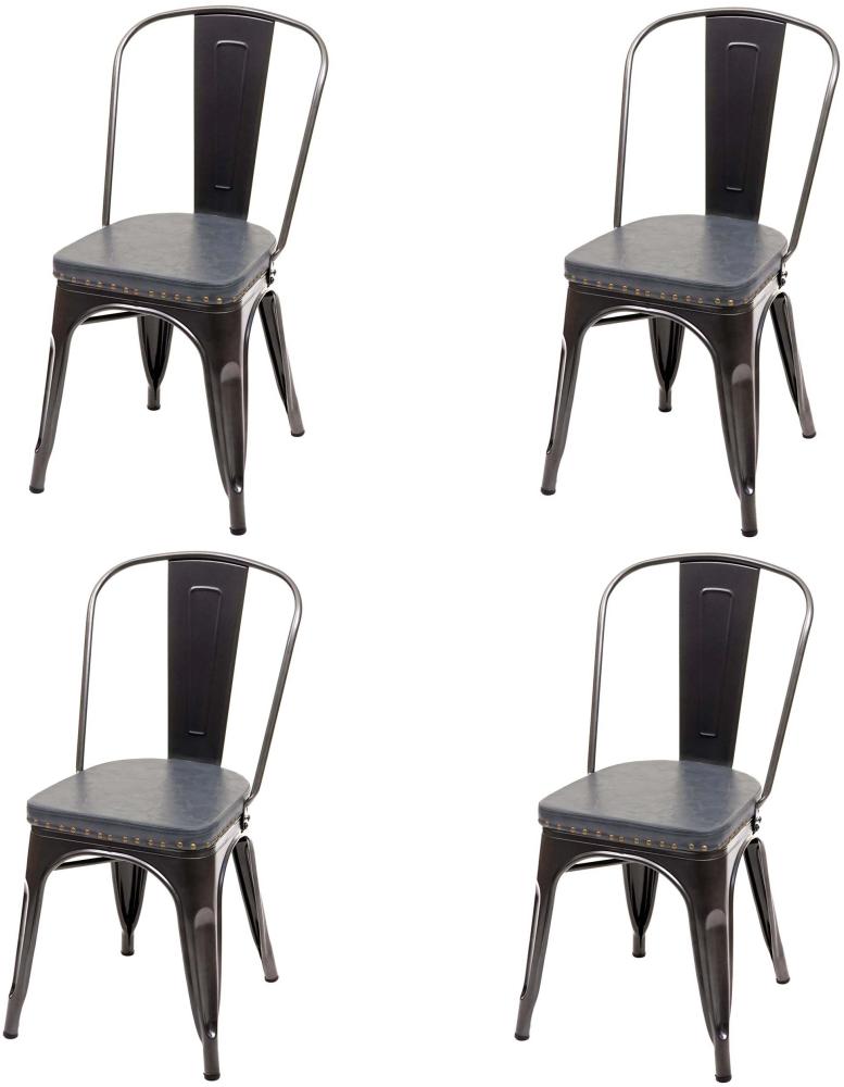4er-Set Esszimmerstuhl HWC-H10e, Küchenstuhl Stuhl, Chesterfield Metall Kunstleder Industrial Gastro ~ schwarz-grau Bild 1