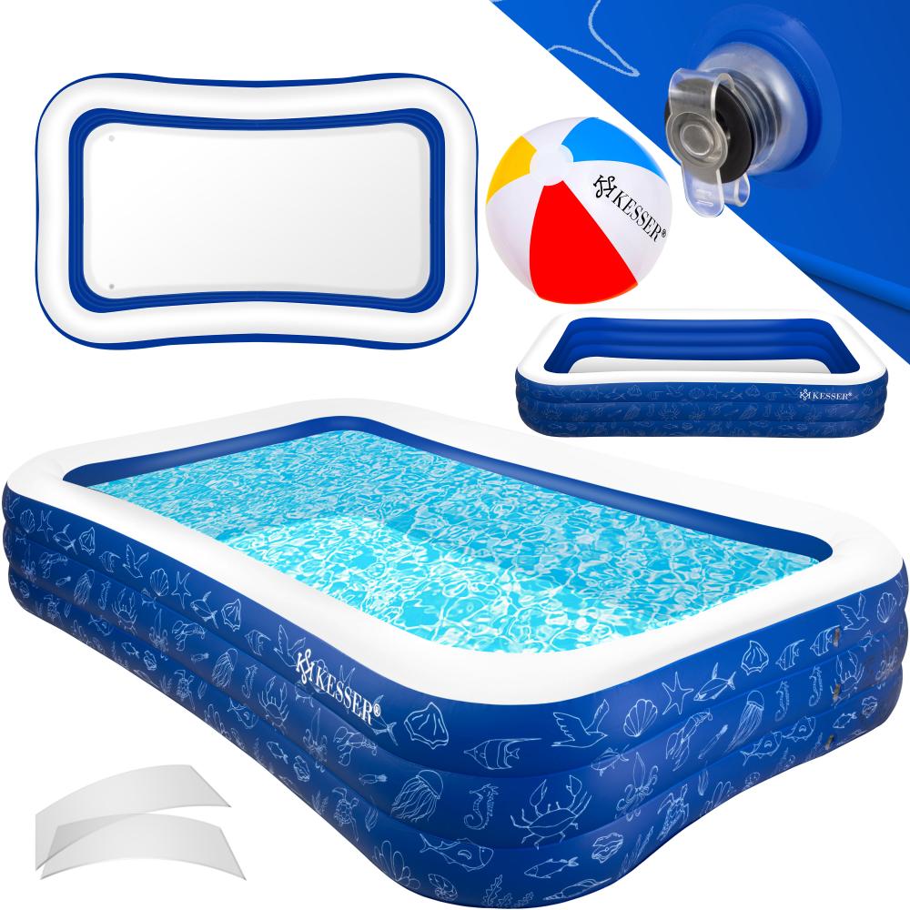 KESSER® Aufblasbarer Pool Familienpool für Kinder und Erwachsene Gartenschwimmbad Familienschwimmbad Sommer Planschbecken Füllmenge Kinderfreundlich Entwässerungslöcher Blau, 2.4 Meter Bild 1