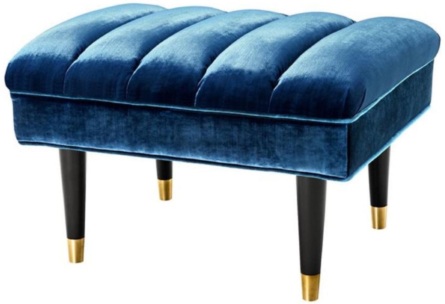 Casa Padrino Luxus Sitzbank Blau / Schwarz / Gold 68 x 50 x H. 45 cm - Hotel Möbel Bild 1