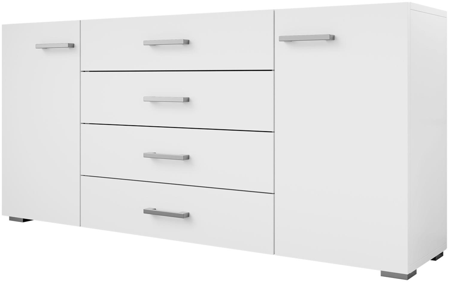 Kommode Gimren 2D4SZ mit 2 Türen und 4 Schubladen (Farbe: Weiß) Bild 1