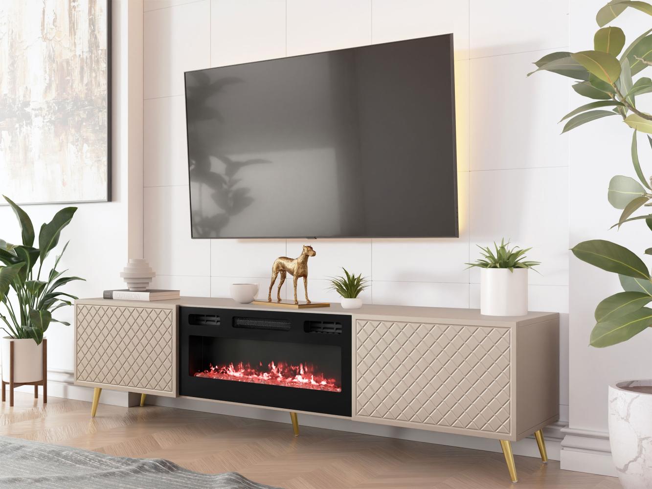 TV-Lowboard Temerra mit Kamin mit 2 Klappen (Farbe: Sandbeige) Bild 1