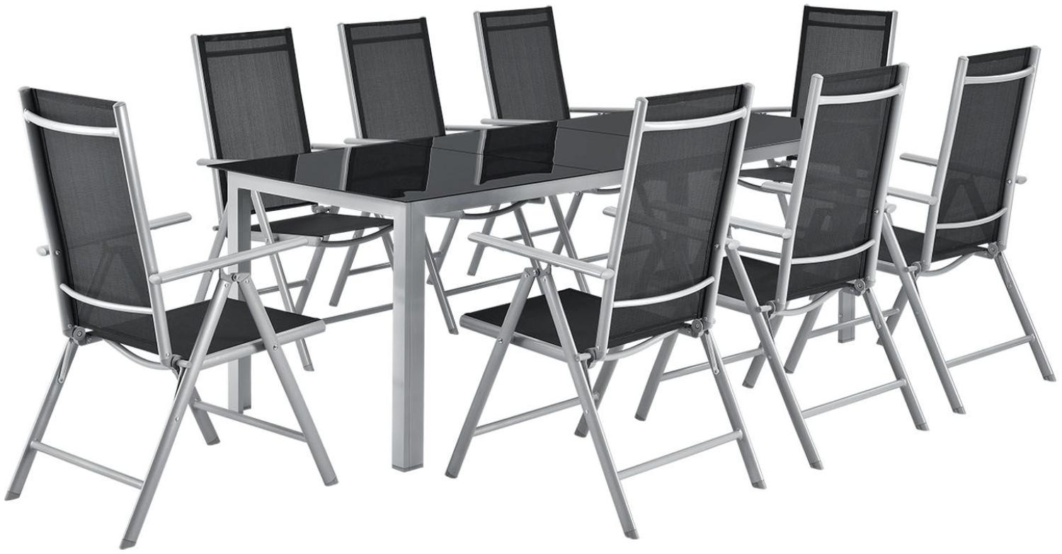 Juskys Aluminium Gartengarnitur Milano Gartenmöbel Set mit Tisch und 8 Stühlen Silber-Grau mit schwarzer Kunstfaser Alu Sitzgruppe Balkonmöbel Bild 1