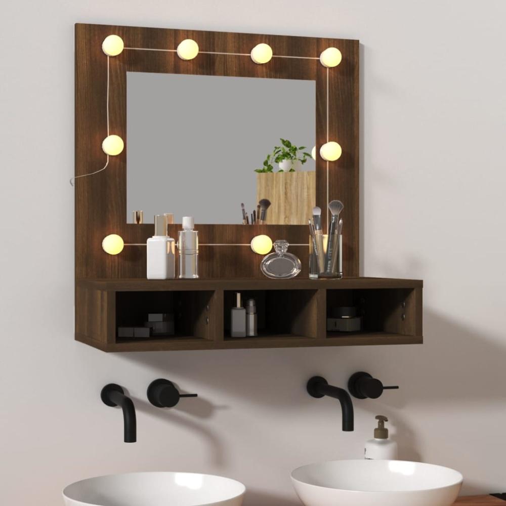 Spiegelschrank mit LED Braun Eiche-Optik 60x31,5x62 cm Bild 1
