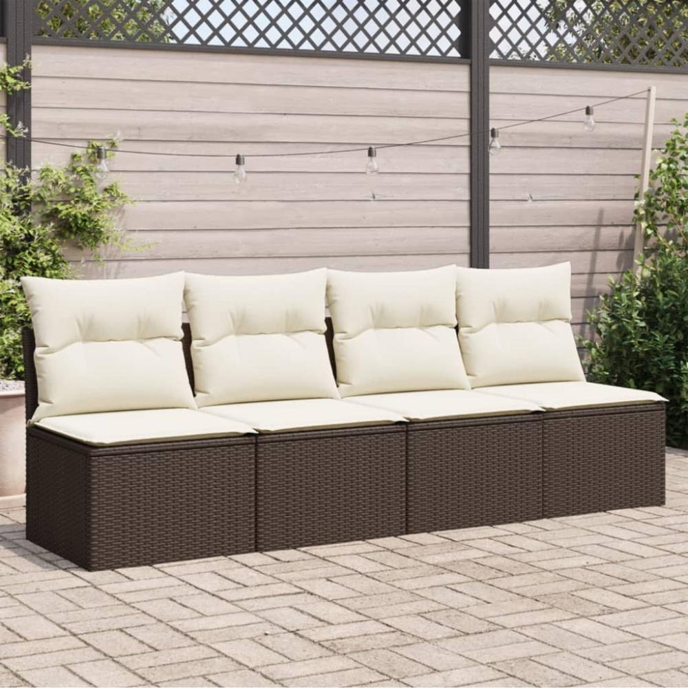 vidaXL Gartensofa mit Kissen 4-Sitzer Braun Poly Rattan Bild 1