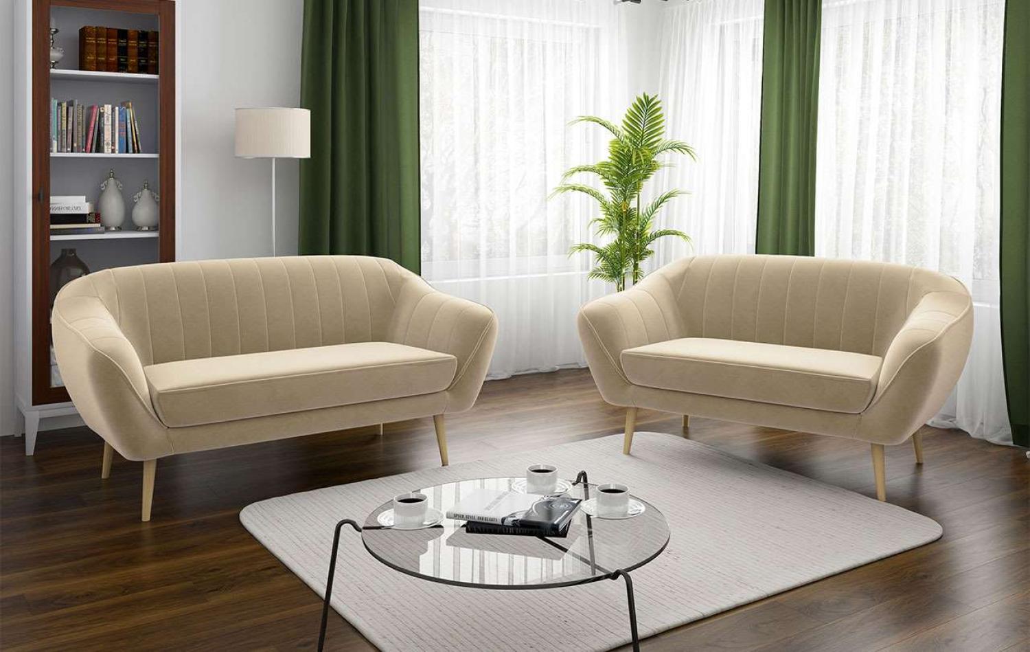 Couchgarnitur - Sofa ELI - 3 2 - Beige Velours Bild 1