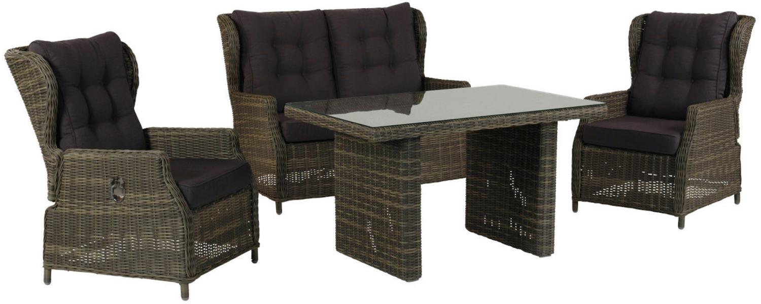 Inko 4-teilige Lounge-Sitzgruppe Leona Rattanoptik mit Tisch 120x83 cm dark olive Tischplatte aus HPL-Deropal in anthrazit Bild 1