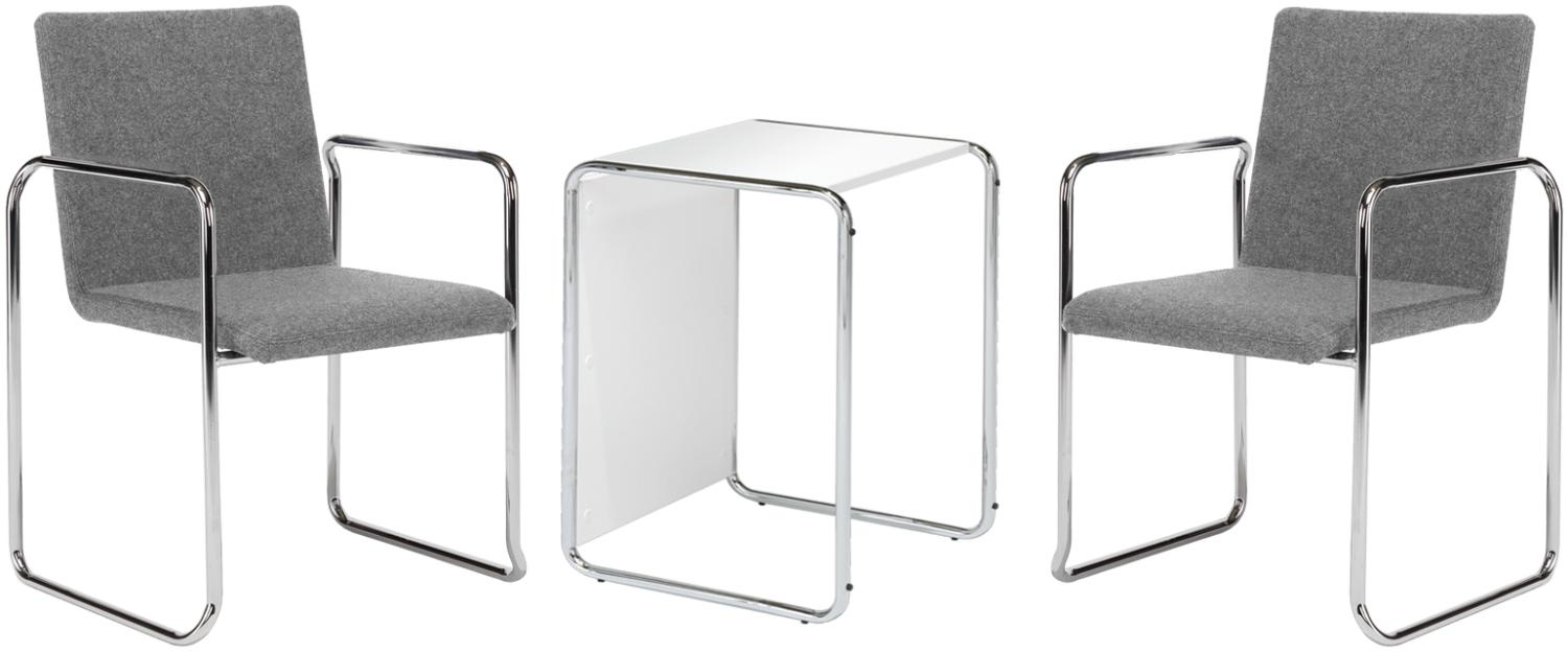 Set Beistelltisch mit 2 Schwingstühlen im Bauhausstil, Polster Grau Bild 1
