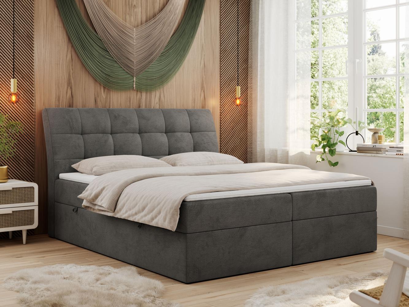 Boxspringbett Polsterbett mit Multipocket-Matratze und Topper - DIEGOS - 200x200cm - Dunkelgrau Velours - H3 Bild 1