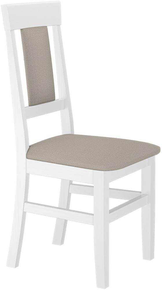 Gepolsterter Massivholz-Stuhl in weiß/taupe Bild 1