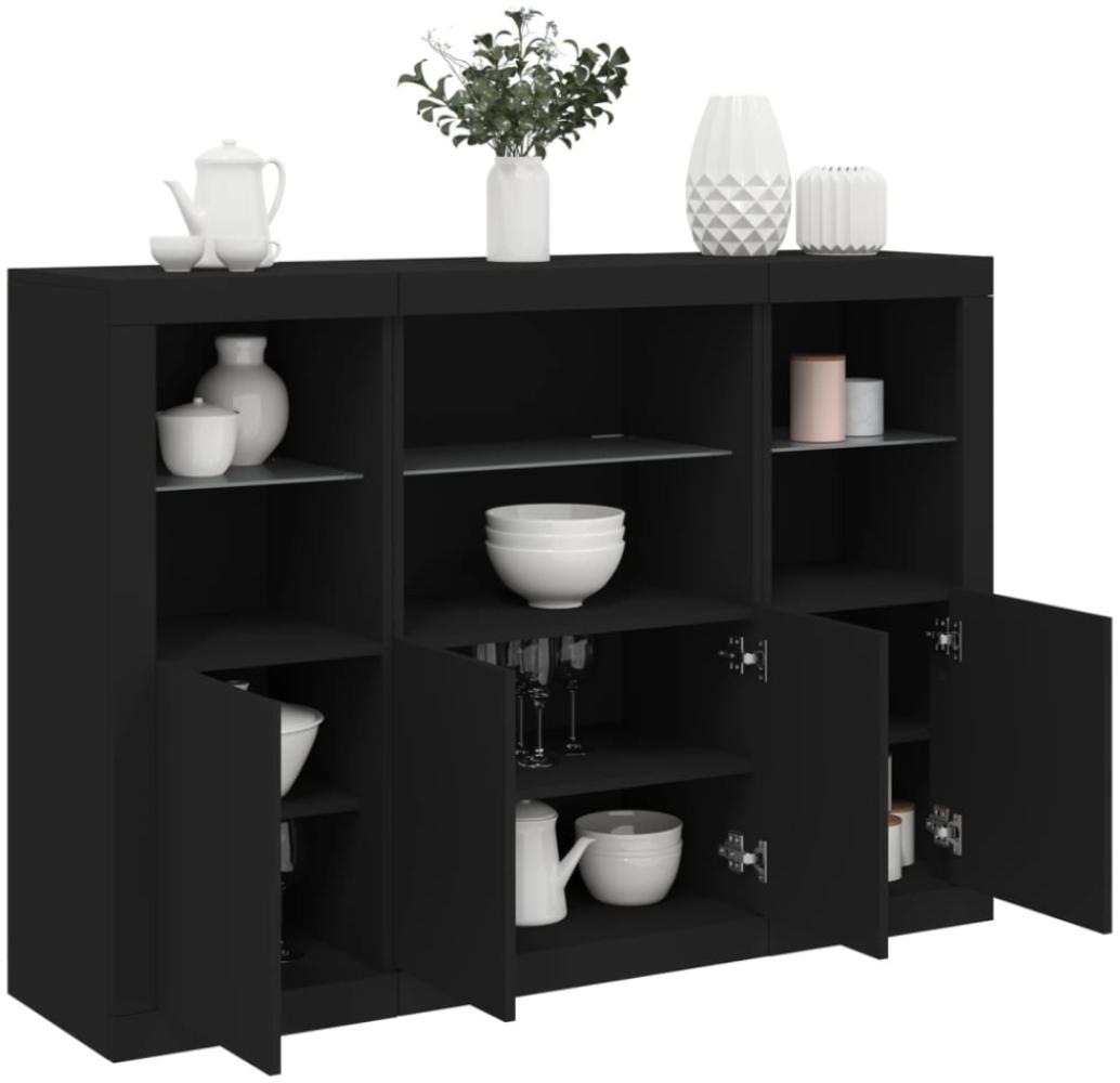 vidaXL Sideboards mit LED-Leuchten 3 Stk. Schwarz Holzwerkstoff Bild 1