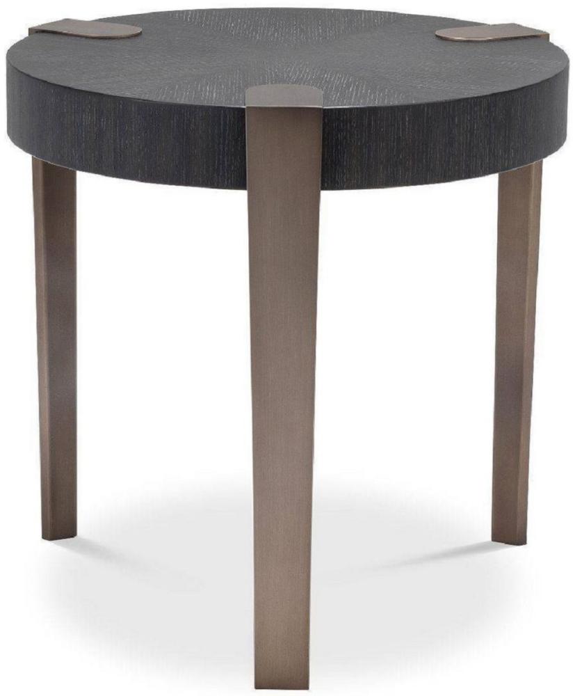 Casa Padrino Luxus Beistelltisch Anthrazitgrau / Bronzefarben Ø 57 x H. 55,5 cm - Runder Massivholz Tisch mit Stahlbeinen - Wohnzimmer Möbel - Luxus Qualität Bild 1