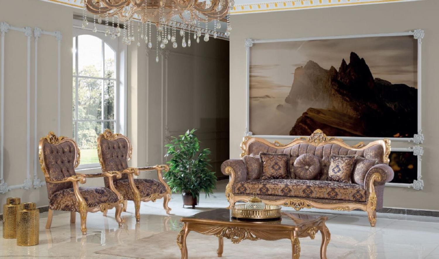 Casa Padrino Luxus Barock Wohnzimmer Set Lila / Grau / Gold - 2 Sofas & 2 Sessel & 1 Couchtisch - Handgefertigte Wohnzimmer Möbel im Barockstil - Edel & Prunkvoll Bild 1