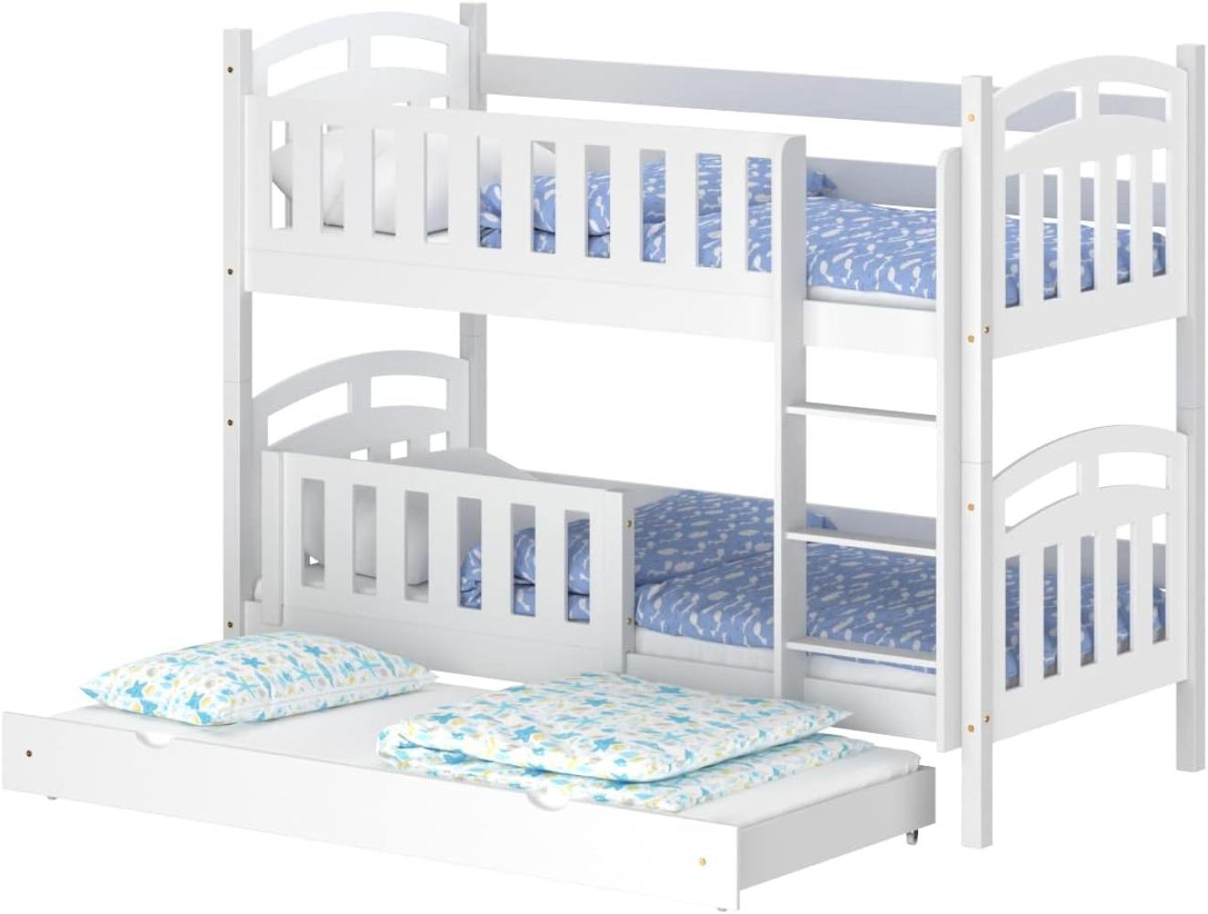 WNM Group Kinderbett Ausziehbar mit Rausfallschutz Suzie - aus Massivholz - Hochbett für Mädchen und Jungen - Absturzsicherung Ausziehbett - Kinderhochbetten 190x90 / 180x90 cm - Weiß Bild 1