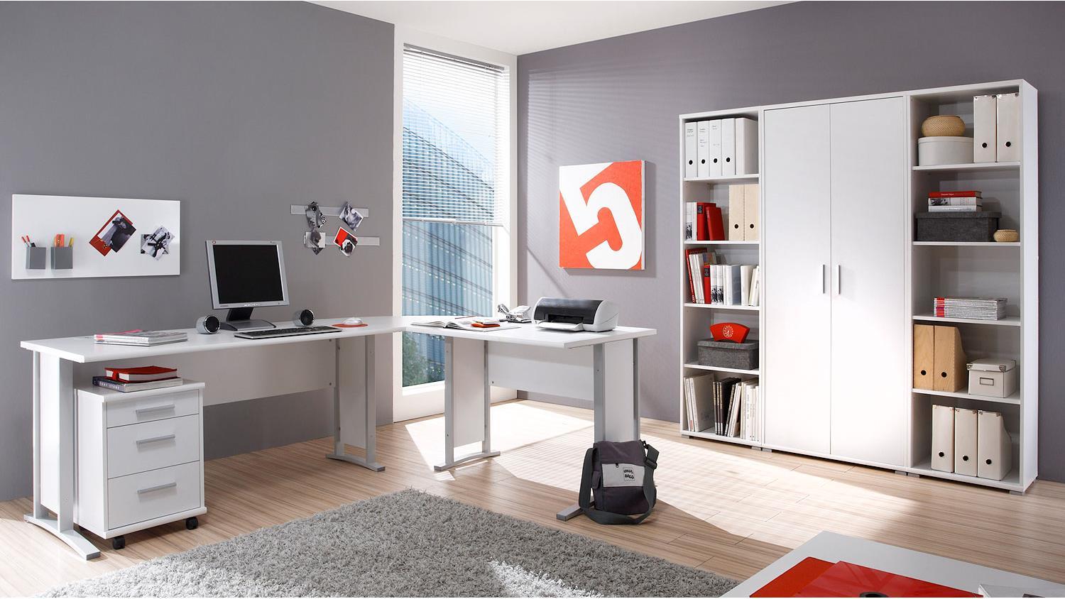 'Office line' Schreibtisch mit Aktenregal und Rollcontainer, weiß, 72 x 170 x 220 cm Bild 1