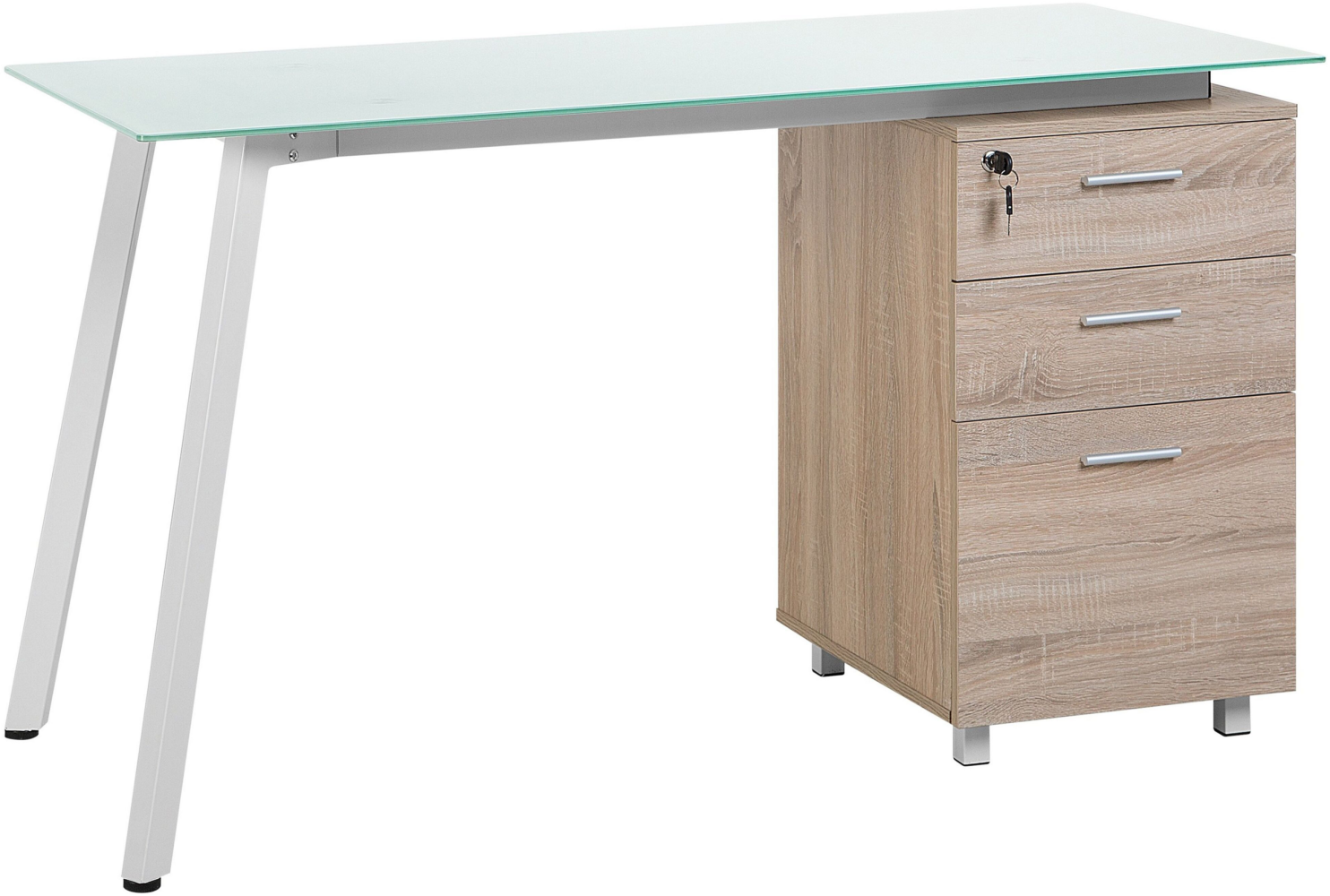 Schreibtisch weiß / heller Holzfarbton 130 x 60 cm 3 Schubladen MONTEVIDEO Bild 1