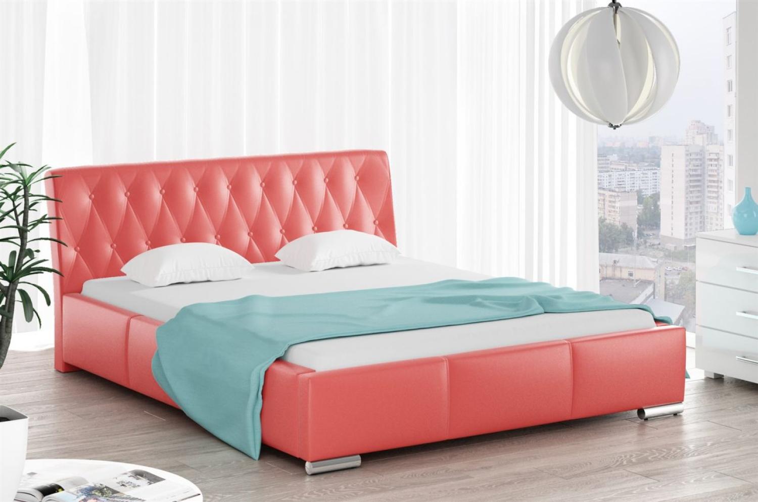 Polsterbett Bett Doppelbett THORE Kunstleder Rot 160x200cm Bild 1