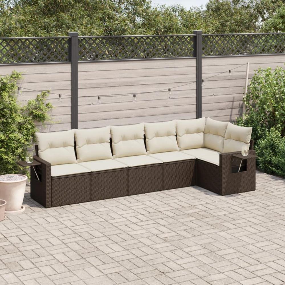 vidaXL 6-tlg. Garten-Sofagarnitur mit Kissen Braun Poly Rattan Bild 1