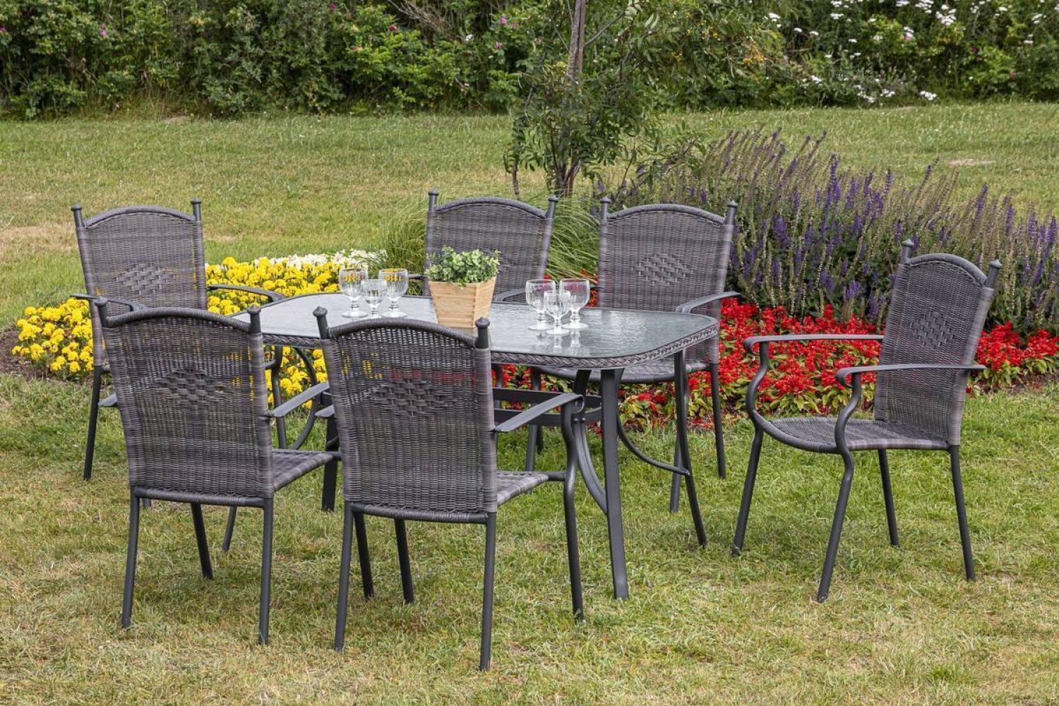 YOURSOL by Merxx Gartenmöbel Set Roma 6 Personen mit Tisch 150 x 80 cm mit Glasplatte, Stapelstühle Bild 1