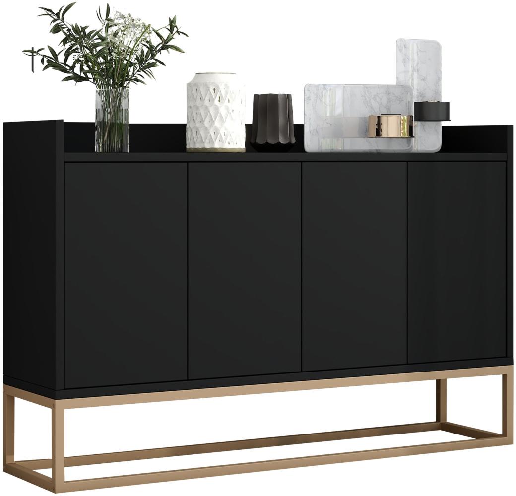 Merax Modernes Sideboard im minimalistischen Stil 4-türiger griffloser Buffetschrank für Esszimmer, Wohnzimmer, Küche Schwarz Bild 1