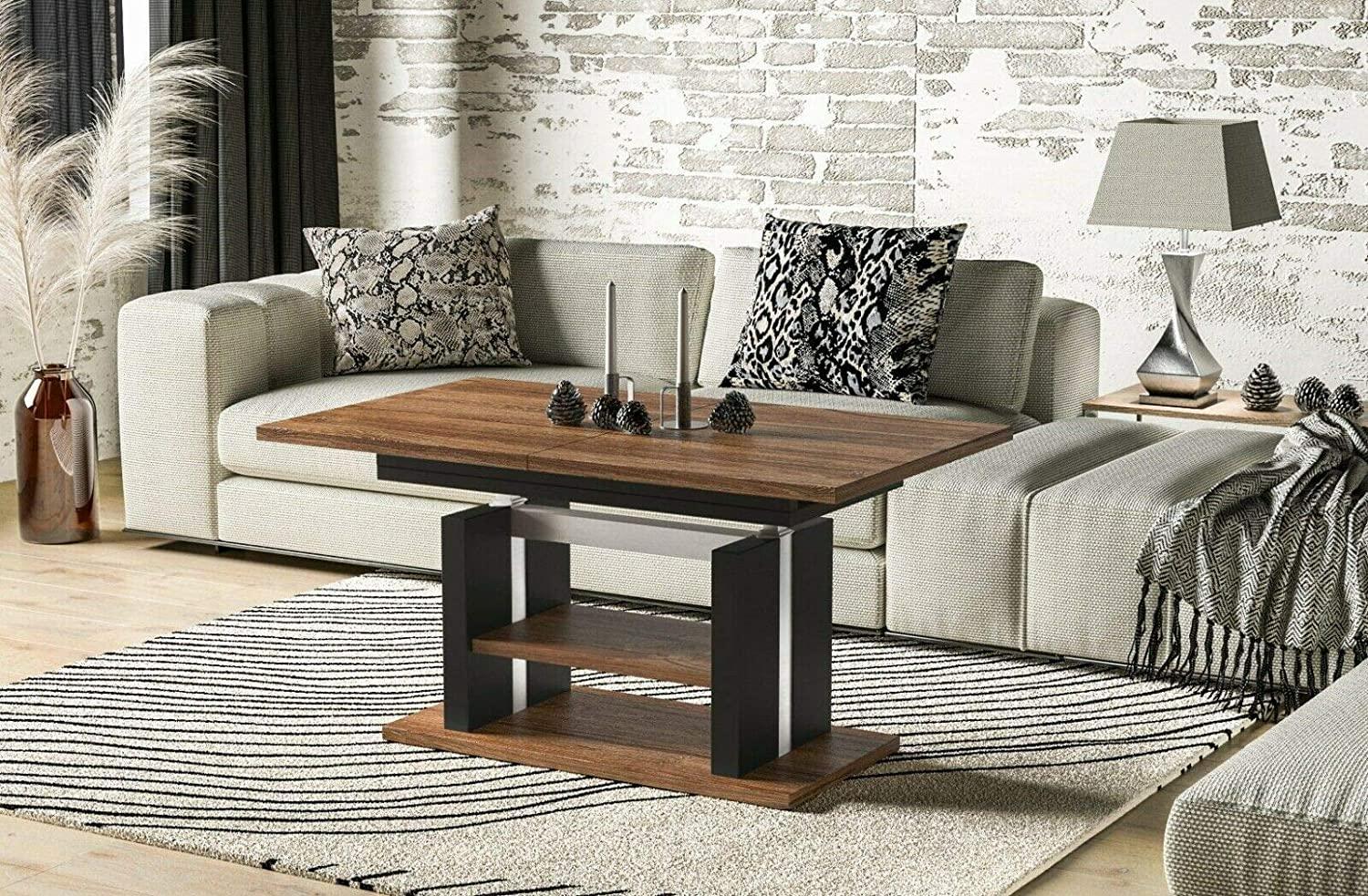 Endo-Möbel Couchtisch Dior 110cm erweiterbar auf 170cm höhenverstellbar Doppellift modern Tisch (Stirling Eiche) Bild 1