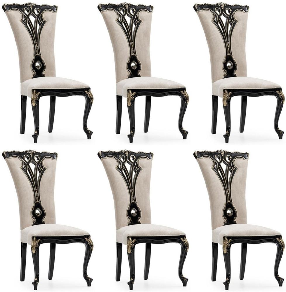 Casa Padrino Luxus Barock Esszimmer Stuhl 6er Set Creme / Schwarz / Gold - Prunkvolle Barockstil Küchen Stühle - Luxus Esszimmer Möbel im Barockstil - Barock Esszimmer Möbel - Barockstil Möbel Bild 1