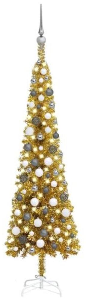 vidaXL Schlanker Weihnachtsbaum mit LEDs & Kugeln Golden 150 cm, Mit Beleuchtung [3078127] Bild 1