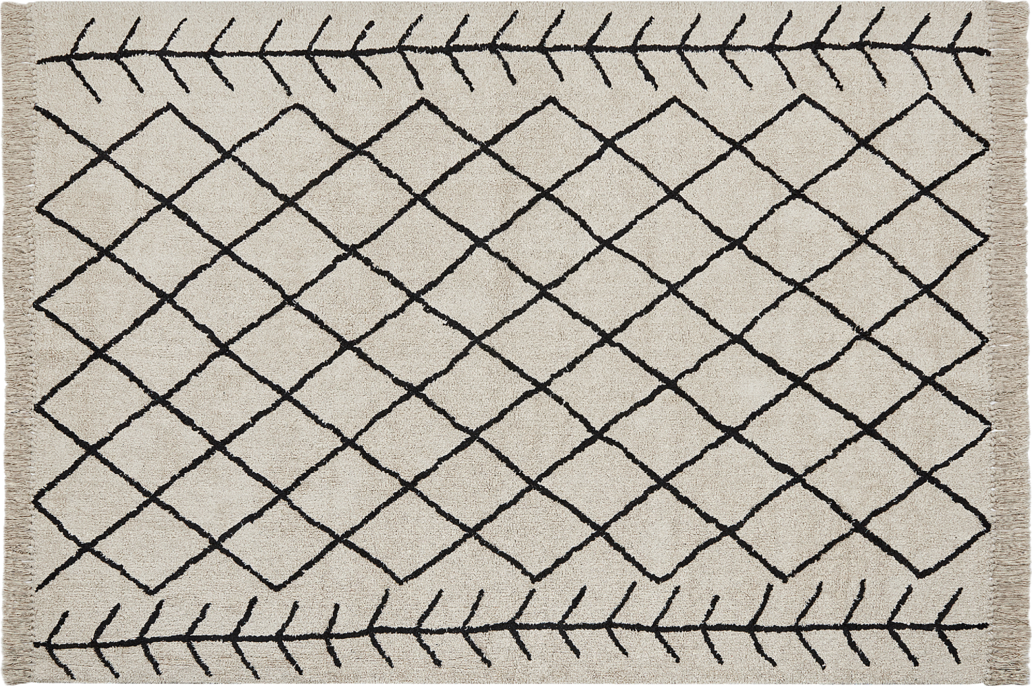 Teppich Baumwolle beige schwarz 160 x 230 cm geometrisches Muster Kurzflor BOZKIR Bild 1