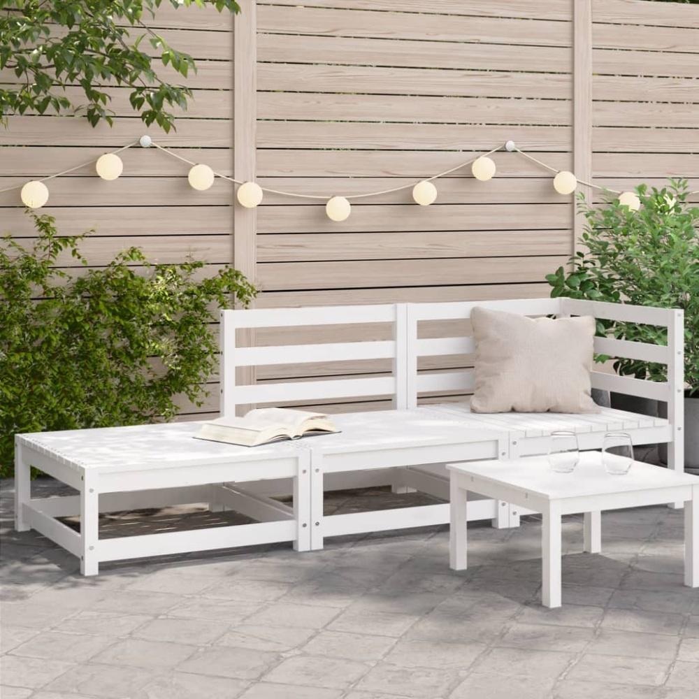 vidaXL Gartensofa mit Hocker 2-Sitzer Weiß Massivholz Kiefer Bild 1
