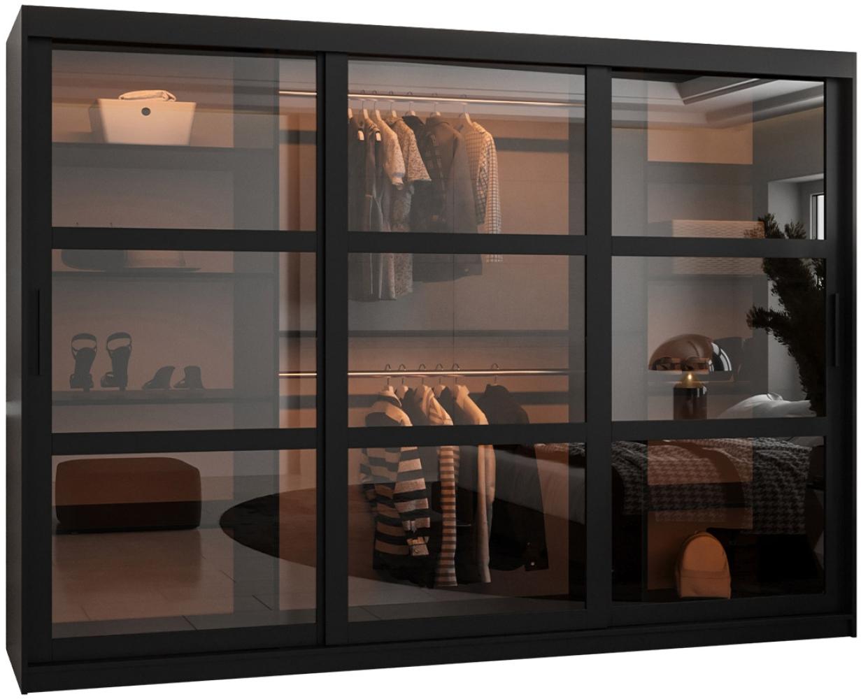 Kleiderschrank Destio mit Kleiderstangen, Einlegeböden, MDF/Rauchglas Schwarz, 250cm Bild 1