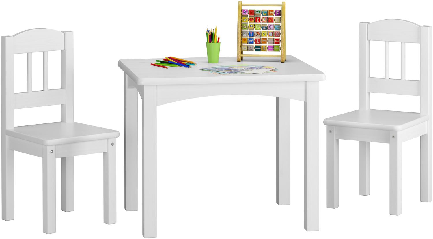 Kindersitzgruppe in weiß Massiv mit Tisch und 2 Stühlen V-90. 70-01 Bild 1