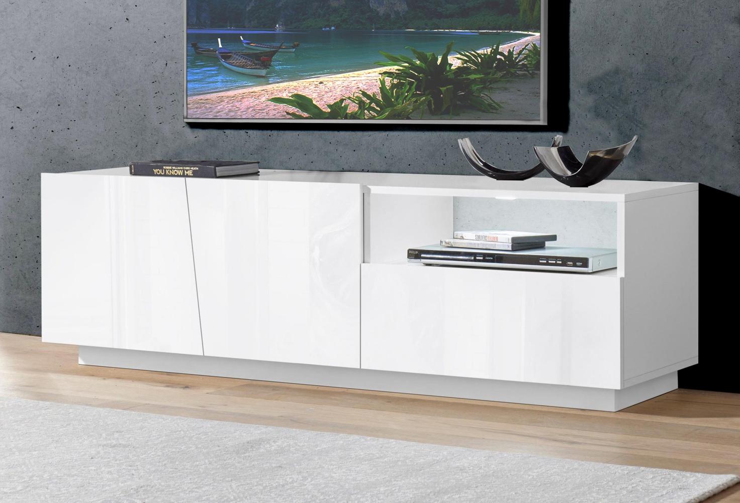 TV-Board >Viterbo< in Weiß-Hochglanz - 150x46x43cm (BxHxT) Bild 1