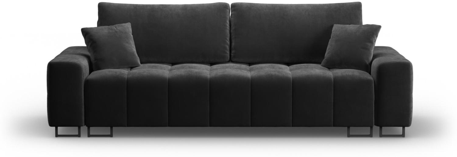 Micadoni 3-Sitzer Samtstoff Sofa mit Bettfunktion und Box Byron | Bezug Dark Grey | Beinfarbe Black Metal Bild 1