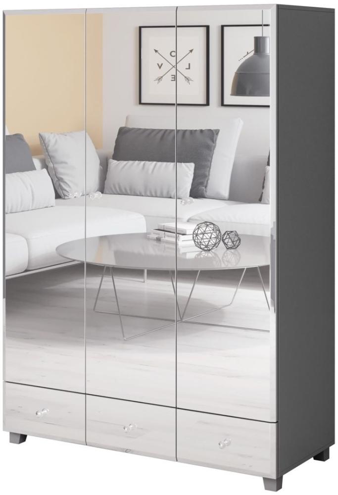 Drehtürenschrank Schrank SHINE Grau-Spiegel 126x185 cm Bild 1