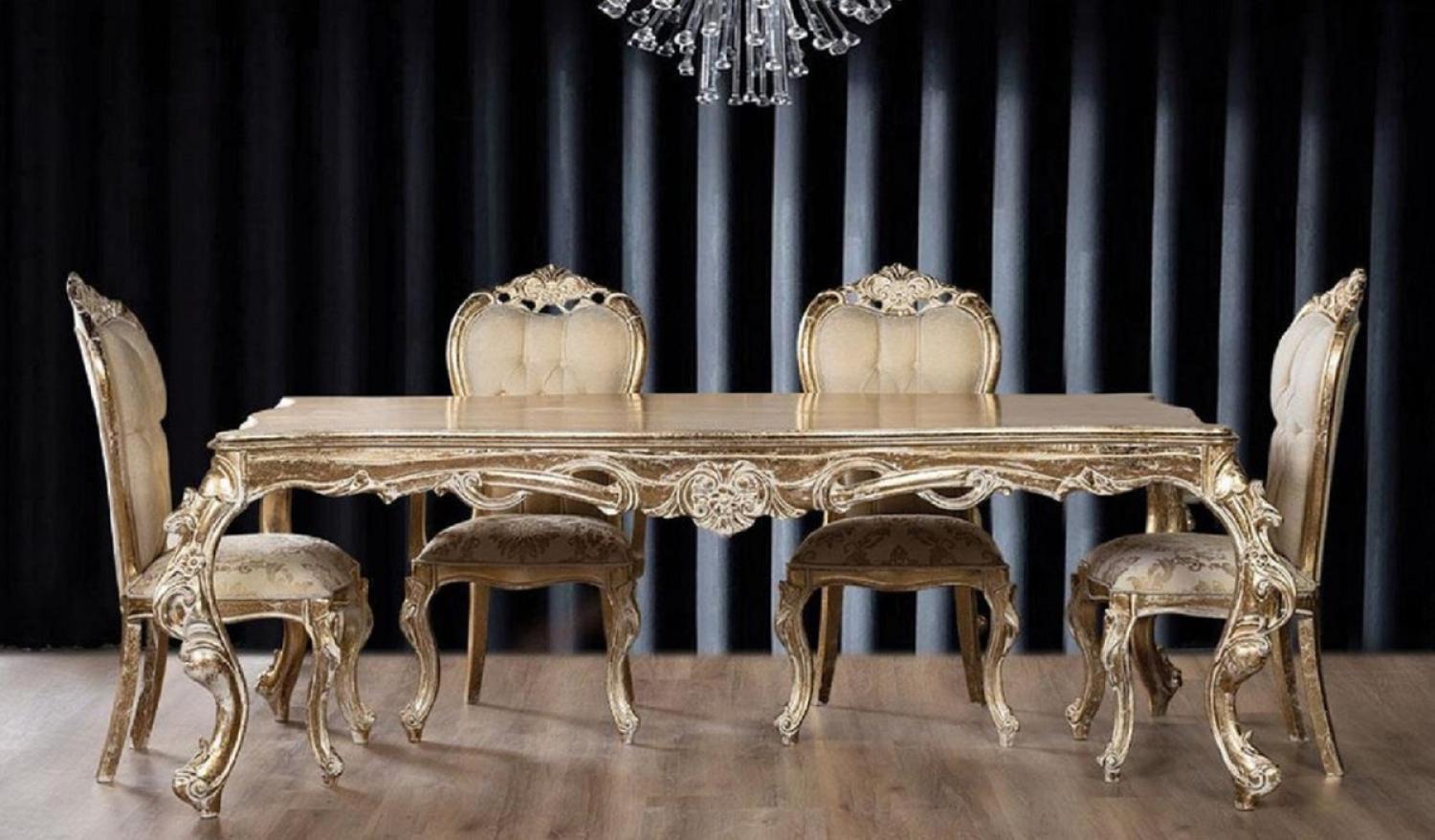 Casa Padrino Luxus Barock Esszimmer Set Beige / Gold / Antik Gold - 1 Barock Esstisch & 6 Barock Esszimmerstühle - Esszimmer Möbel im Barockstil - Edel & Prunkvoll Bild 1