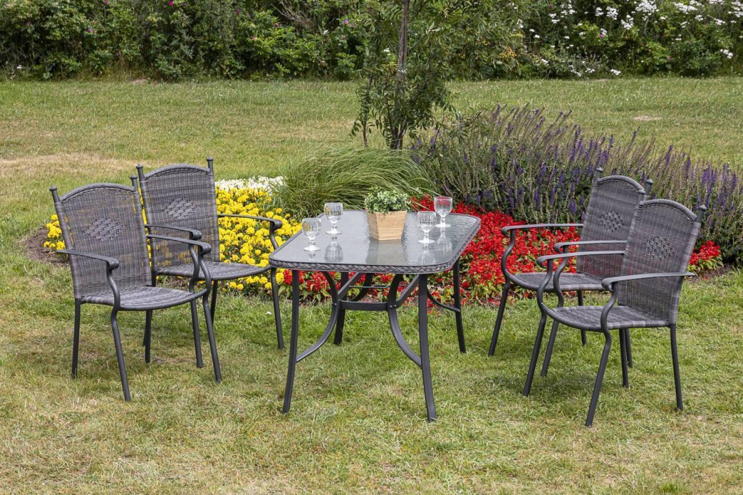 YOURSOL by Merxx Gartenmöbel Set Roma 4 Personen mit Tisch mit Glasplatte, Kunststoff, Stapelstühle Bild 1