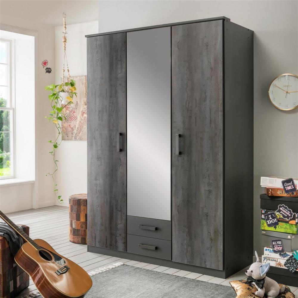 Kleiderschrank >Dieter< in Graphit Digi Steel - 135x198x58cm (BxHxT) Bild 1