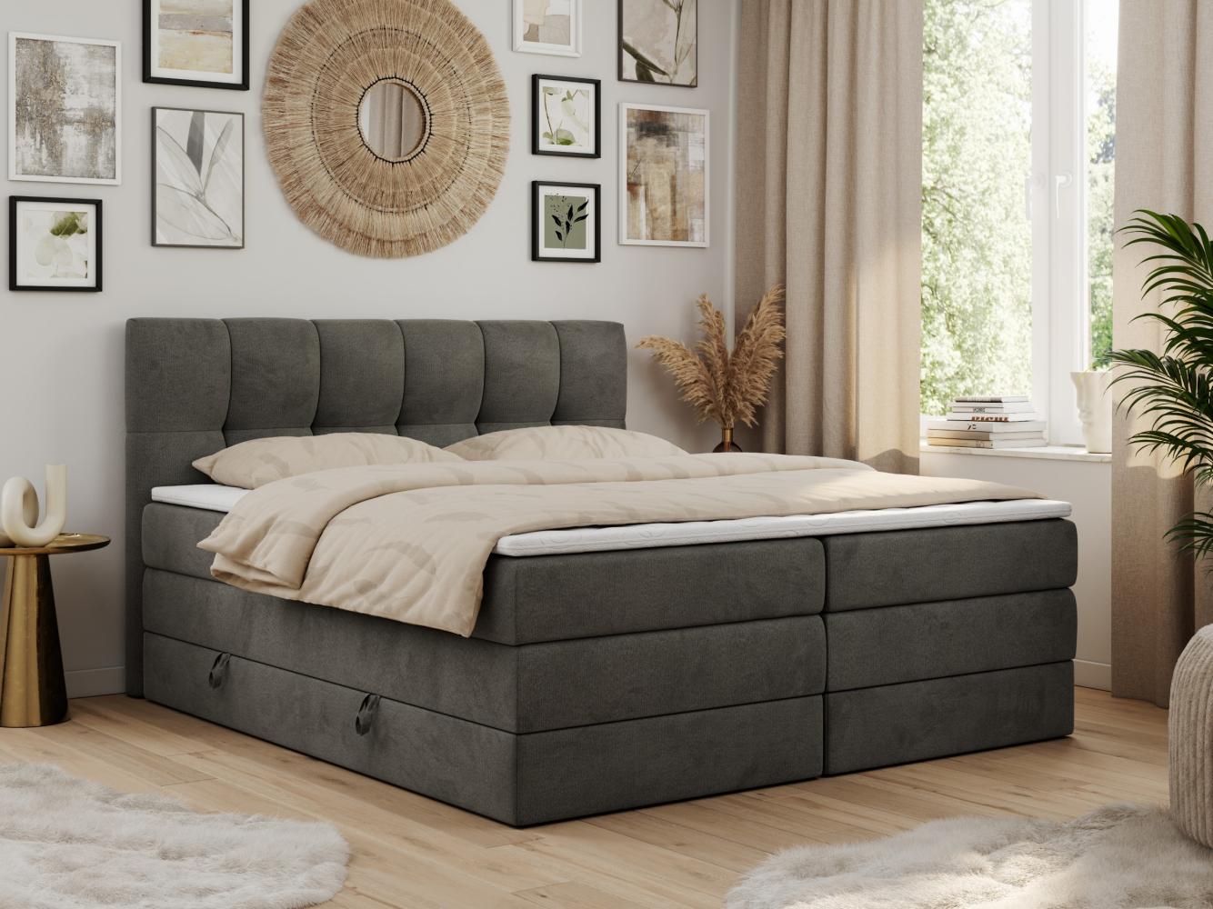 Boxspringbett, Schlafzimmerbett, Bettkasten - FAST KING - 160x200cm - Dunkelgrau Velours - H3/H4 Bild 1