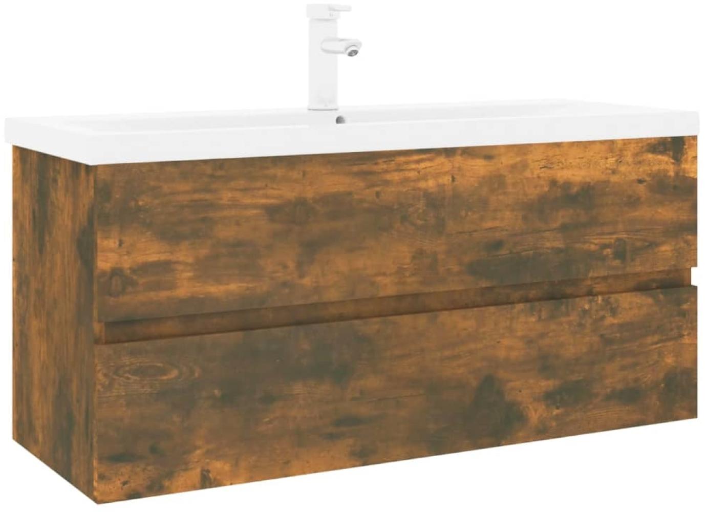 Waschbeckenschrank mit Einbaubecken Räuchereiche Holzwerkstoff Bild 1