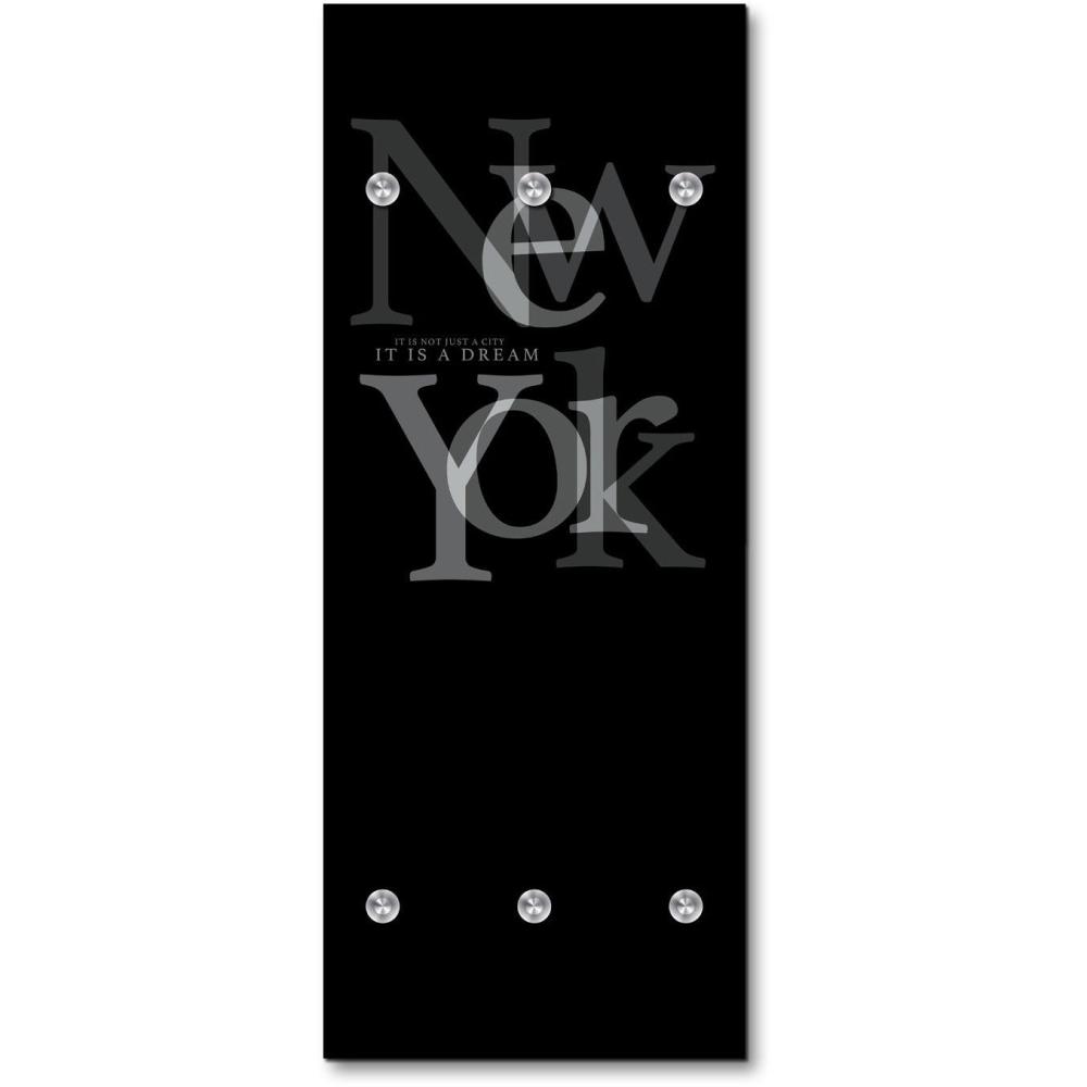 Queence Garderobe - "Black New York" Druck auf hochwertigem Arcylglas inkl. Edelstahlhaken und Aufhängung, Format: 50x120cm Bild 1
