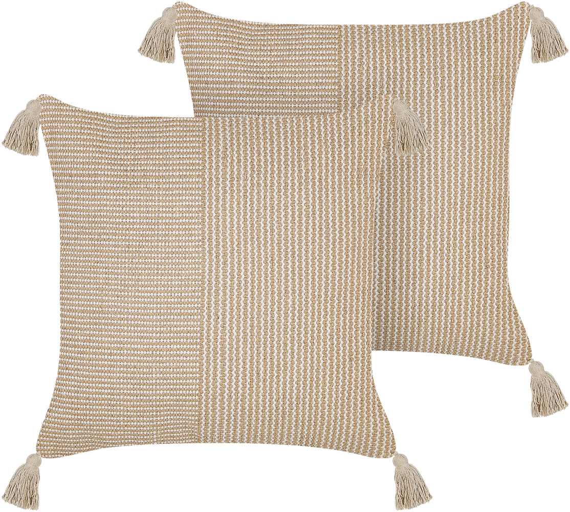 Dekokissen Baumwolle beige mit Quasten 45 x 45 cm 2er Set ARALIA Bild 1