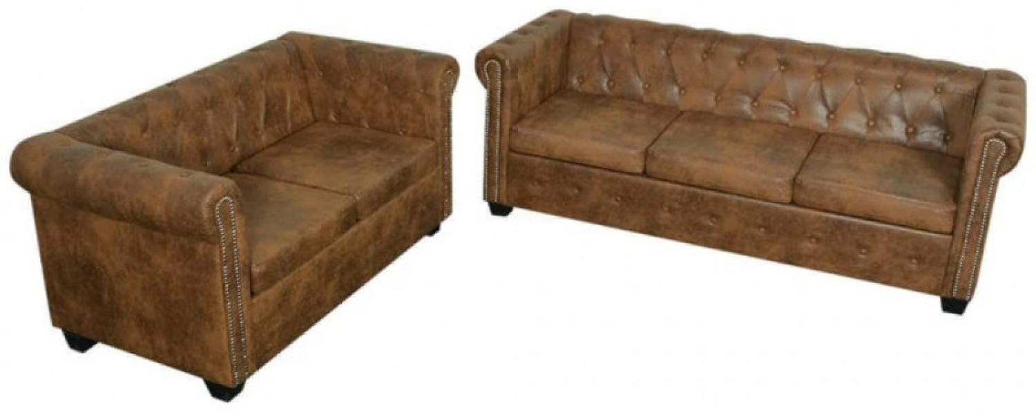 Chesterfield Sofa-Set 2-Sitzer und 3-Sitzer Kunstleder Braun Bild 1