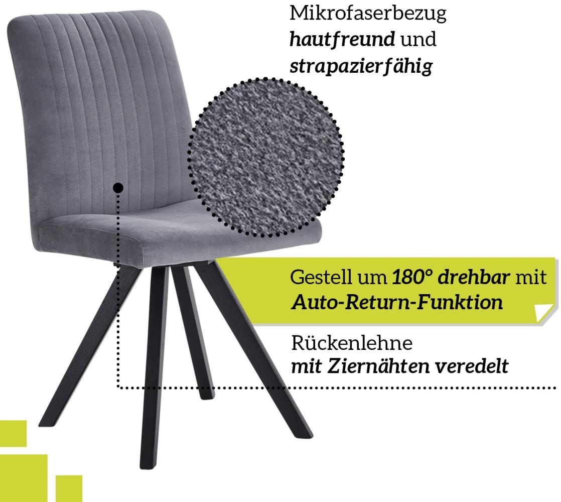 smart 2x Esszimmerstühle - Bezug Mikrofaser grau, Massivholz Stuhlbeine - Küchenstuhl, Polsterstuhl, Bürostuhl mit Schaumstofffüllung Bild 1