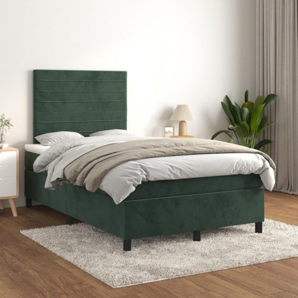 vidaXL Boxspringbett mit Matratze Dunkelgrün 120x200 cm Samt Bild 1