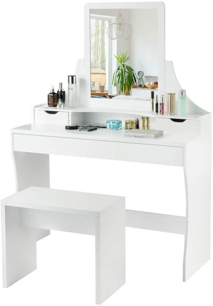 Schminktisch, Weiß, mit Spiegel, Sitzbank und 3 Schubladen Bild 1