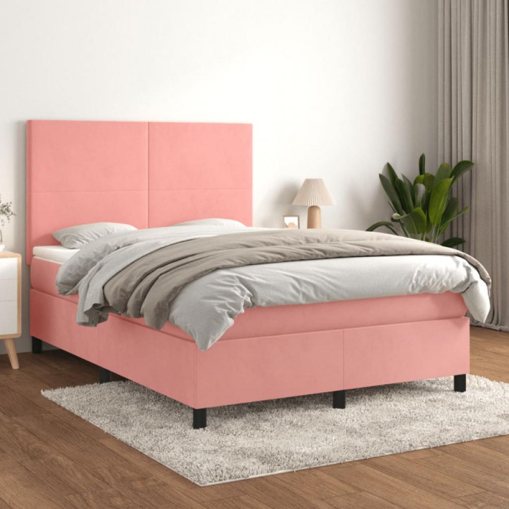 vidaXL Boxspringbett mit Matratze Rosa 140x200 cm Samt Bild 1